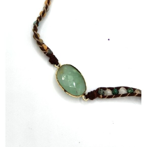 Faceted  Glass  Stone In Bezel Set With Beaded Cord Necklace - Picture 4 of 4